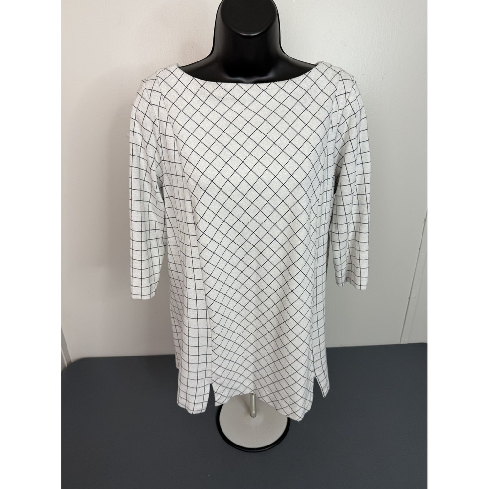 J Jill Ponte Knit Long Sleeve Top Women's Petite Large Grid Pattern Career - Picture 3 of 6